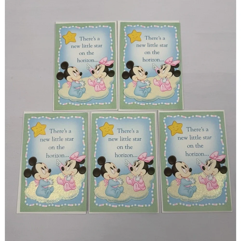 VTG Disney Baby Shower Invitation Cards (5) Mickey & Minnie Mouse Pastel Colors